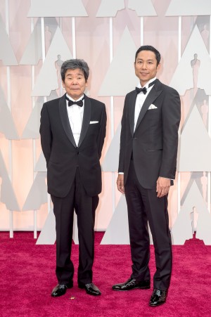 高畑勲（左）、西村義明（右）、第87回アカデミー賞レッドカーペットにて