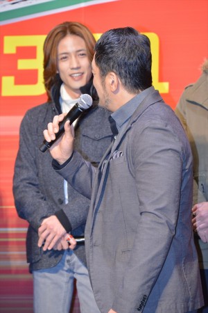 『スーパーヒーロー大戦GP 仮面ライダー3号』完成披露イベントに登壇した半田健人、高田延彦