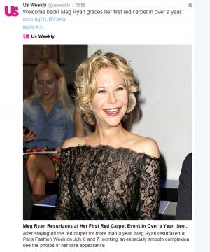 メグ・ライアン、久しぶりの公の場で「顔のシワがなくなった」と評判