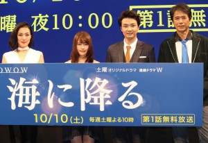 『連続ドラマＷ 海に降る』完成披露試写会の様子