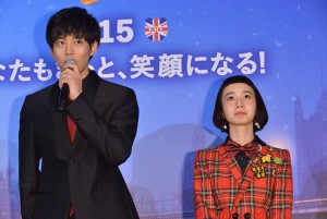 映画『パディントン』日本語吹替版完成披露試写会に登壇した松坂桃李、三戸なつめ