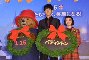 映画『パディントン』日本語吹替版完成披露試写会に登壇した松坂桃李、三戸なつめ