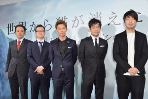 『世界から猫が消えたなら』完成報告会見に出席した市川南、春名慶、佐藤健、永井聡監督、川村元気