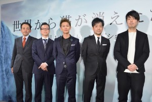 『世界から猫が消えたなら』完成報告会見に出席した市川南、春名慶、佐藤健、永井聡監督、川村元気