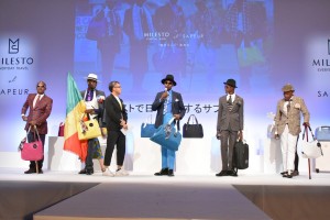コンゴのオシャレ集団＝SAPEUR（サプール）、「～ミレストで日本を旅するサプール～コラボバッグ発売記念イベント」に出席