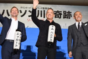 『ハドソン川の奇跡』ジャパンプレミアに出席したアーロン・エッカート、トム・ハンクス、市川海老蔵