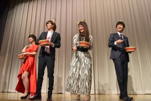  ドラマ「きみはペット」完成披露試写会に出席した、入山法子、志尊淳、竹財輝之助、柳ゆり菜