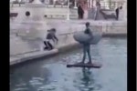 【衝撃】水に浮かぶ銅像にジャンプする男　その哀しい結末とは…