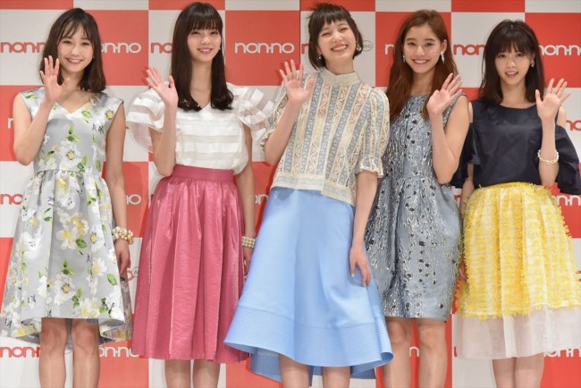 「non‐no（ノンノ）」の創刊45周年イベントに登壇した鈴木友菜、新木優子、本田翼、新川優愛、西野七瀬