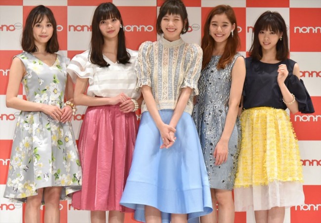 「non‐no（ノンノ）」の創刊45周年イベントに登壇した鈴木友菜、新木優子、本田翼、新川優愛、西野七瀬