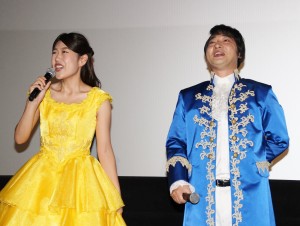 『美女と野獣』大ヒット記念イベントに登場した横澤夏子、斉藤慎二（ジャングルポケット）