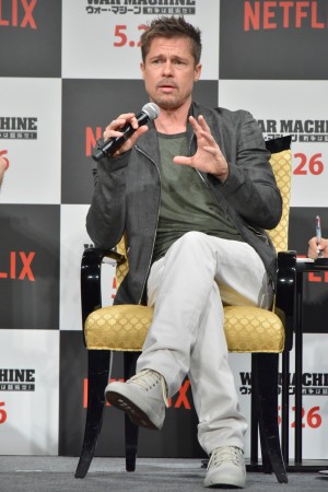 映画『ウォー・マシーン：戦争は話術だ！』記者会見にて、ブラッド・ピット