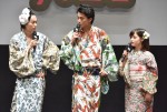 左から菅田将暉、小栗旬、橋本環奈、映画『銀魂』のジャパンプレミアに登壇