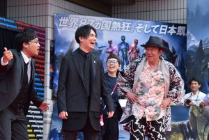 左から山里亮太、鈴木達央、古田新太。『パワーレンジャー』ジャパンプレミアにて