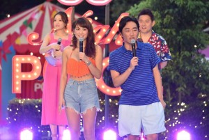 左からchay、久松郁実、井戸田潤（スピードワゴン）、小沢一敬（スピードワゴン）、「CanCam×Tokyo Prince Hotel Night Pool」オープニングレセプションパーティーに登場
