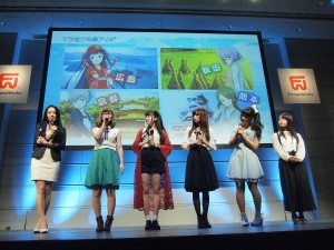 左から浅川悠、すずきももこ、高橋花林、立花里香、井上ほの花、神坂和、『ソラとウミのアイダ』記者発表会に登壇