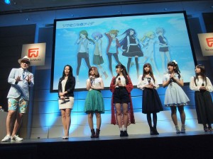 左から広井王子、浅川悠、すずきももこ、高橋花林、立花里香、井上ほの花、神坂和、『ソラとウミのアイダ』記者発表会に登壇