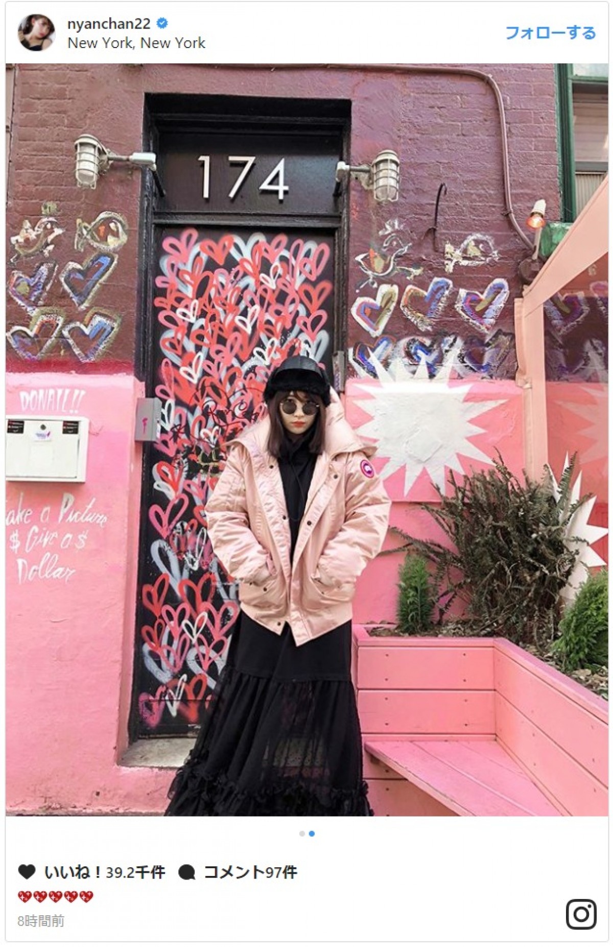 小嶋陽菜、ニューヨークの街角でたたずむ姿が圧巻のインスタ映え 「似合い過ぎ」