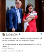 4月23日に生まれたルイ王子、5月2日が誕生日のシャーロット王女、4月29日に挙式した夫妻　春は記念日続き！　※「ケンジントン宮殿」ツイッター