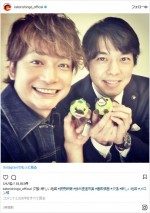 鈴木直道夕張市長とメロン熊と共に　※「香取慎吾」インスタグラム