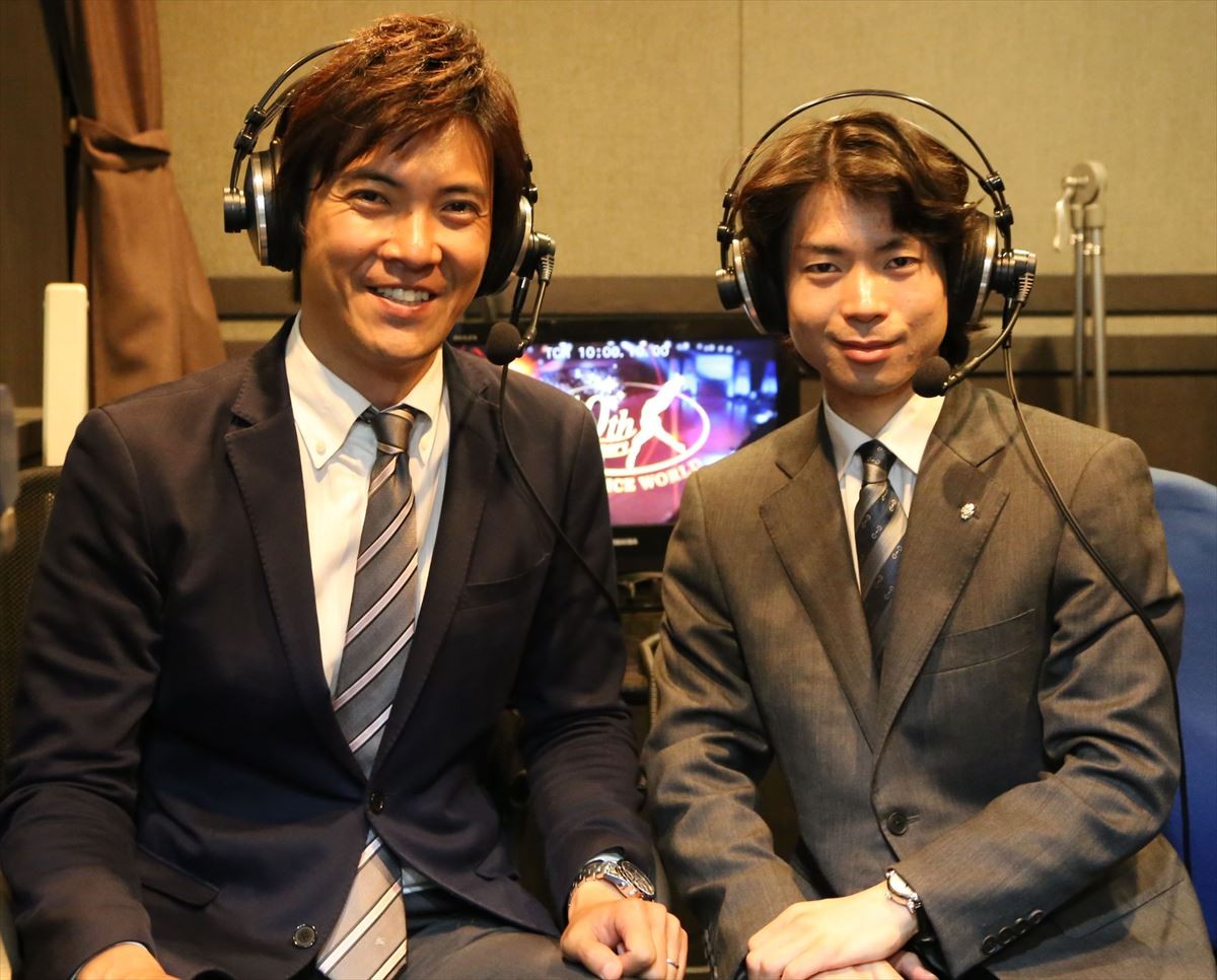 実況の板垣龍佑(テレビ東京アナウンサー)と解説の町田樹
