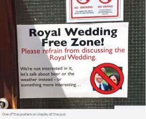 罰金も！ イギリスにロイヤルウェディングの話題を禁止するパブ登場