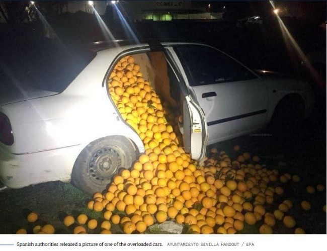 ちょっと尋常じゃない量のオレンジ 車の中から発見 スペインで盗難 18年6月16日 写真 クランクイン