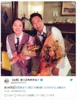 西尾まり（左）、宮川大輔（右） ※『崖っぷちホテル！』ツイッター