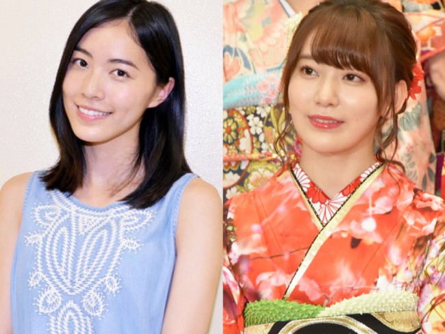 『AKB48世界選抜総選挙』で1位のSKE48・松井珠理奈（左）とHKT48・宮脇咲良（右）