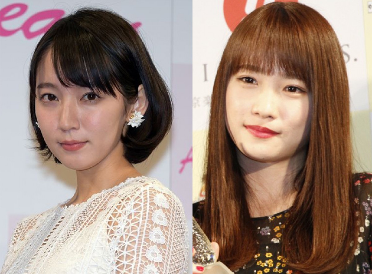 “ひょっこりはん”を見せた吉岡里帆(左)と川栄李奈(右)