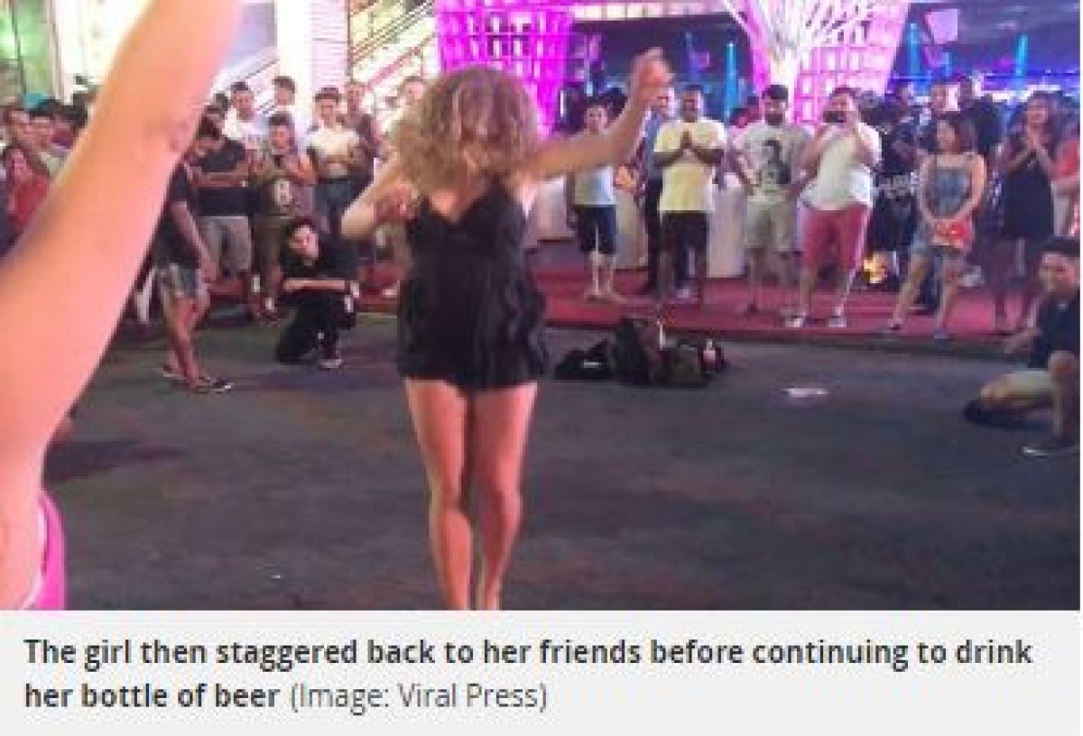 ストリートダンスに乱入！ 酔いどれ女性がバク転連発