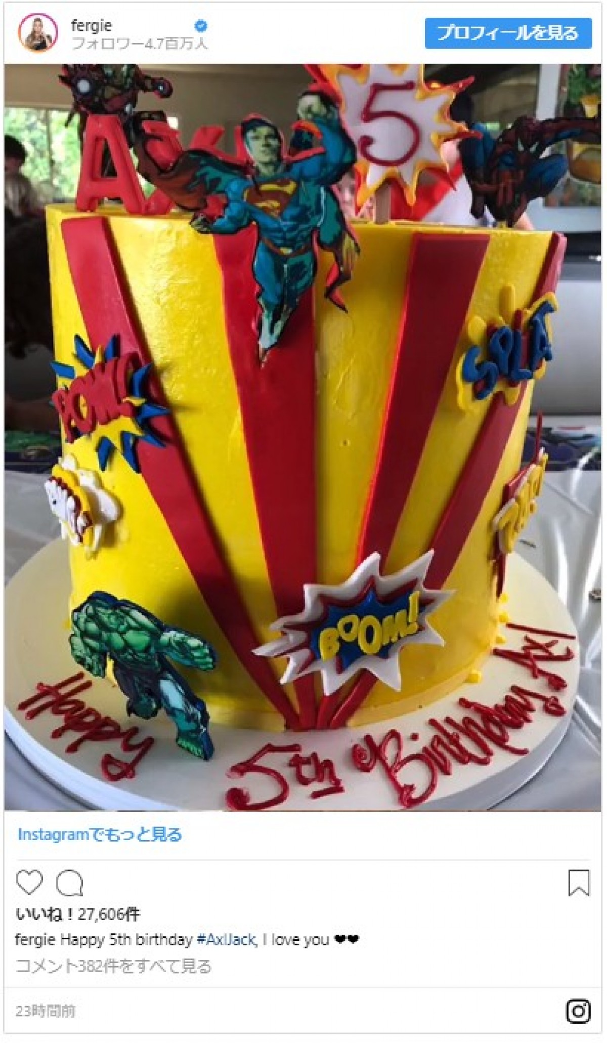 ファーギー、愛息子の誕生日パーティーでワンダーウーマンに変身