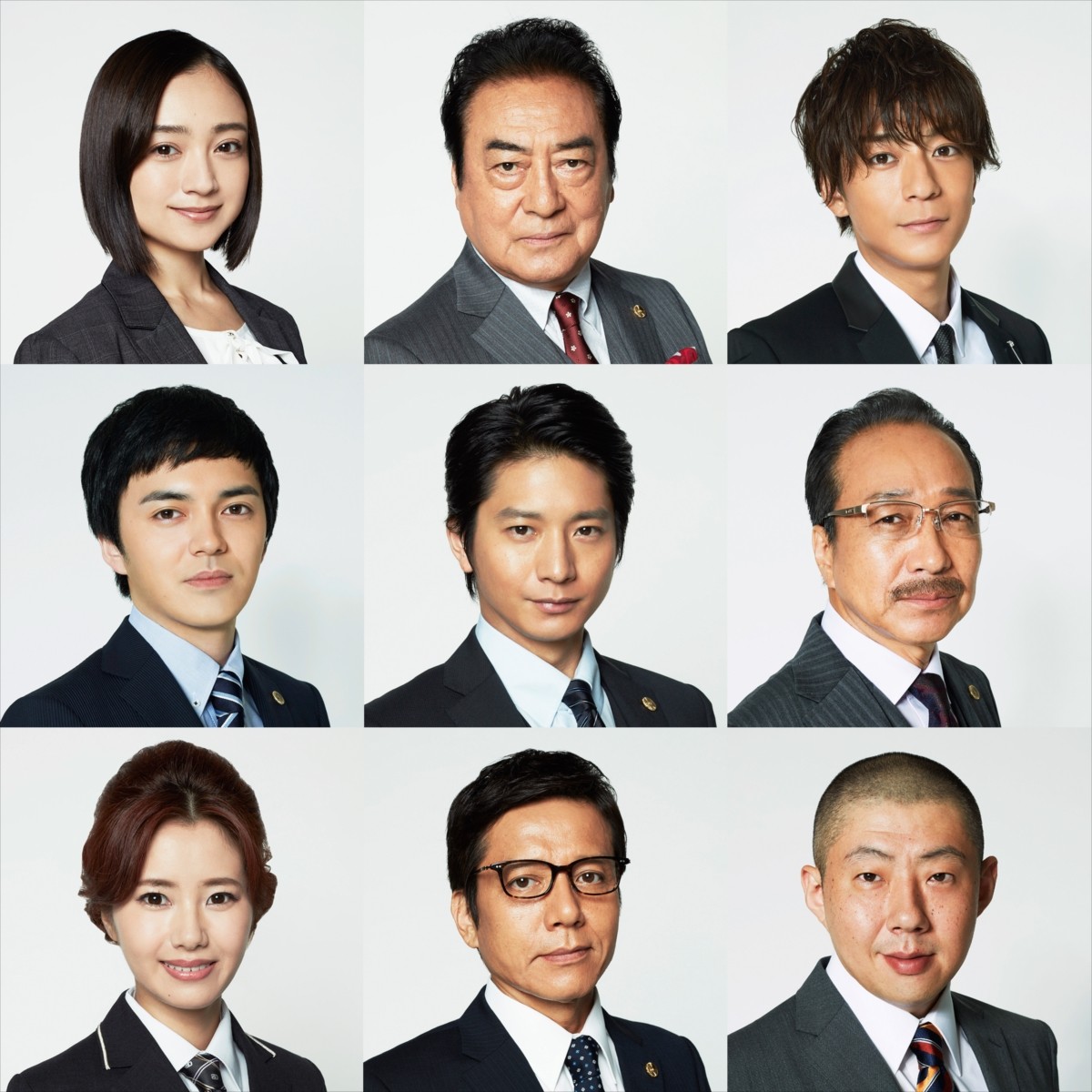 『リーガルV』への出演が発表された(上段左から)安達祐実、高橋英樹、三浦翔平、(中段左から)林遣都、向井理、小日向文世、(下段左から)内藤理沙、勝村政信、荒川良々