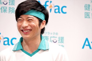 「アフラックの健康応援医療保険」商品発表会に登壇した田中圭