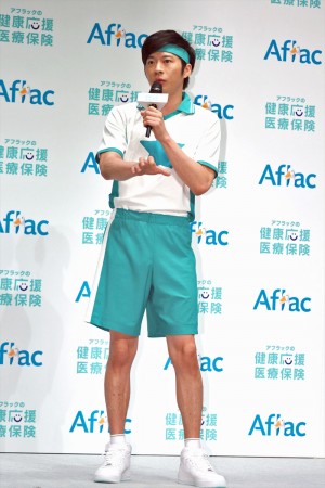 「アフラックの健康応援医療保険」商品発表会に登壇した田中圭