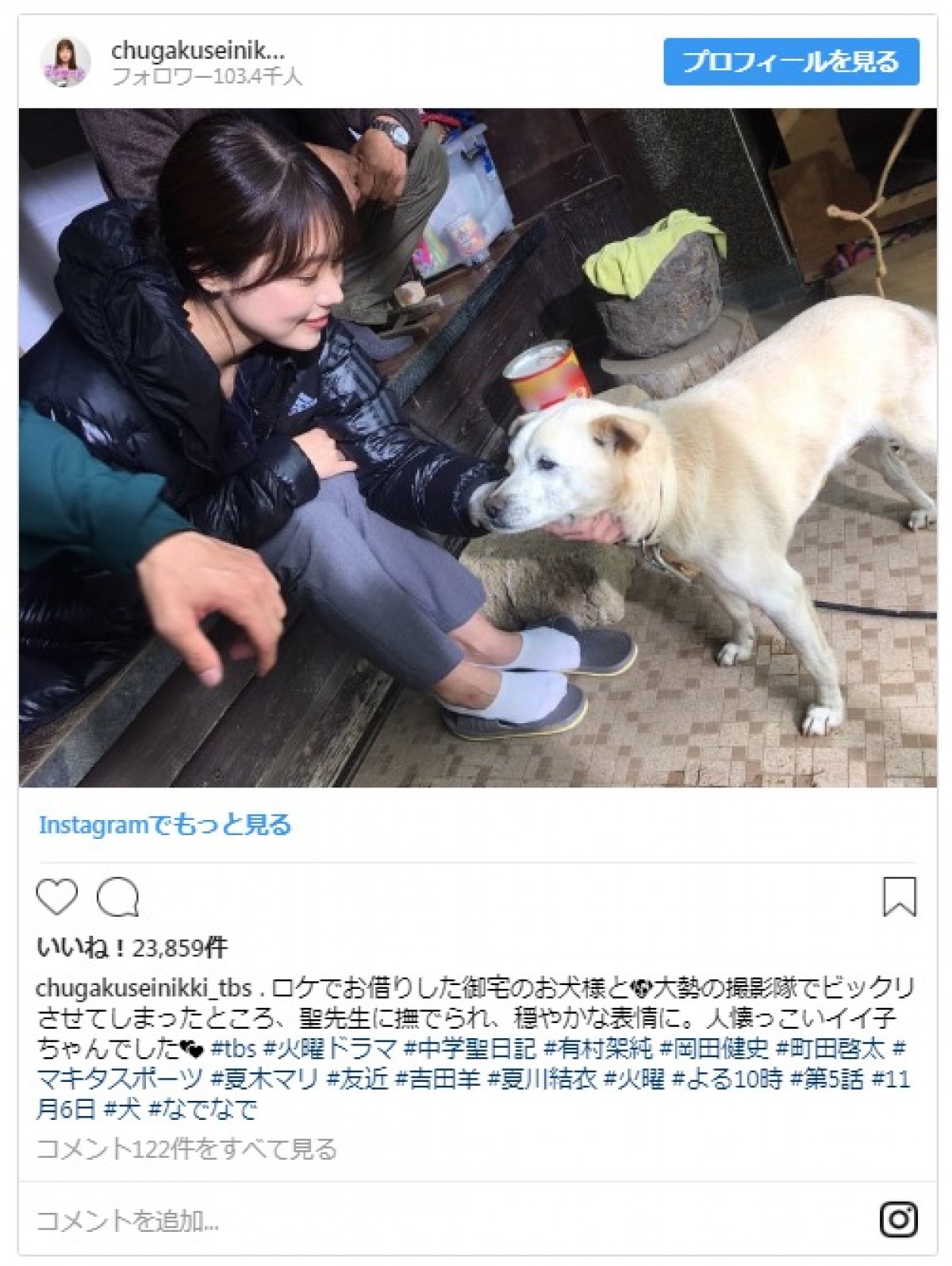 今夜放送『中学聖日記』有村架純が犬と遊ぶ姿に「聖先生かわいい」の声