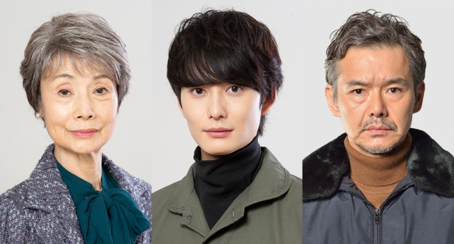 ドラマ『大誘拐2018』に出演する（左から）富司純子、岡田将生、渡部篤郎