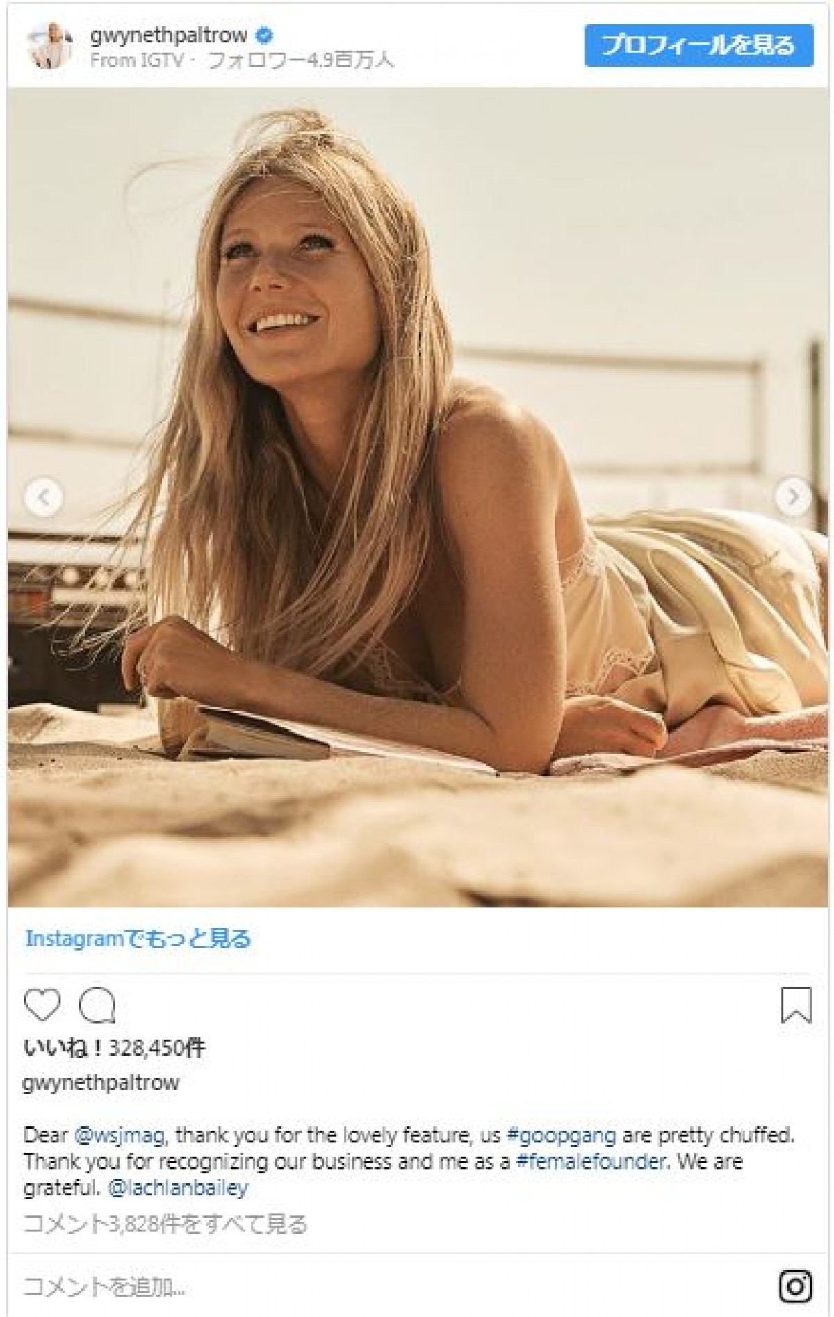 グウィネス・パルトロー、シースルードレス姿で美脚あらわ