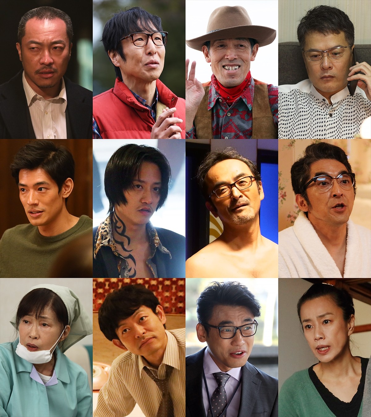 『フルーツ宅配便』に出演する(上段左から)音尾琢真、黒田大輔、嶋田久作、田中哲司、(中段左から)中島歩、藤原季節、古舘寛治、村杉蝉之介、(下段左から)山口美也子、山中崇、山本浩司、渡辺真起子