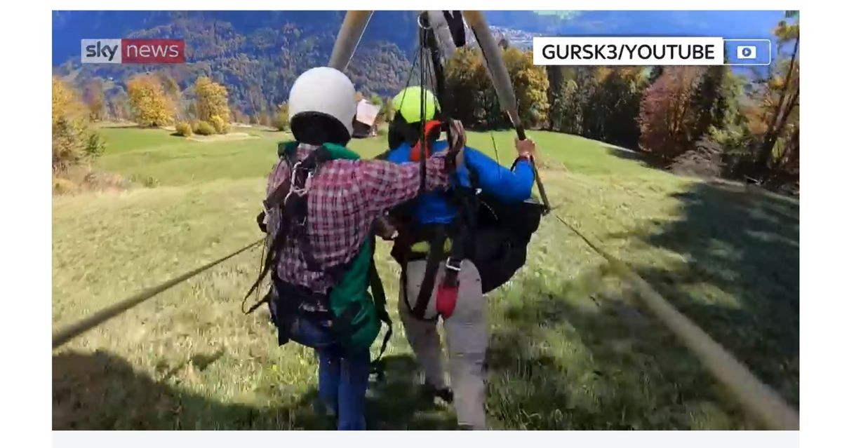 ハングライダーで宙ぶらりん ※海外メディア「SkyNews」のスクリーンショット
