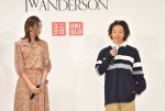 （左から）UNIQLO and JW ANDERSON 2019年春夏コレクション発表会に登場した桐谷美玲、平野歩夢