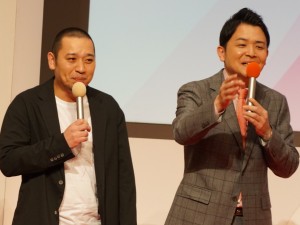 テレビ朝日2019年度入社式に出席した千鳥の（左から）大悟、ノブ