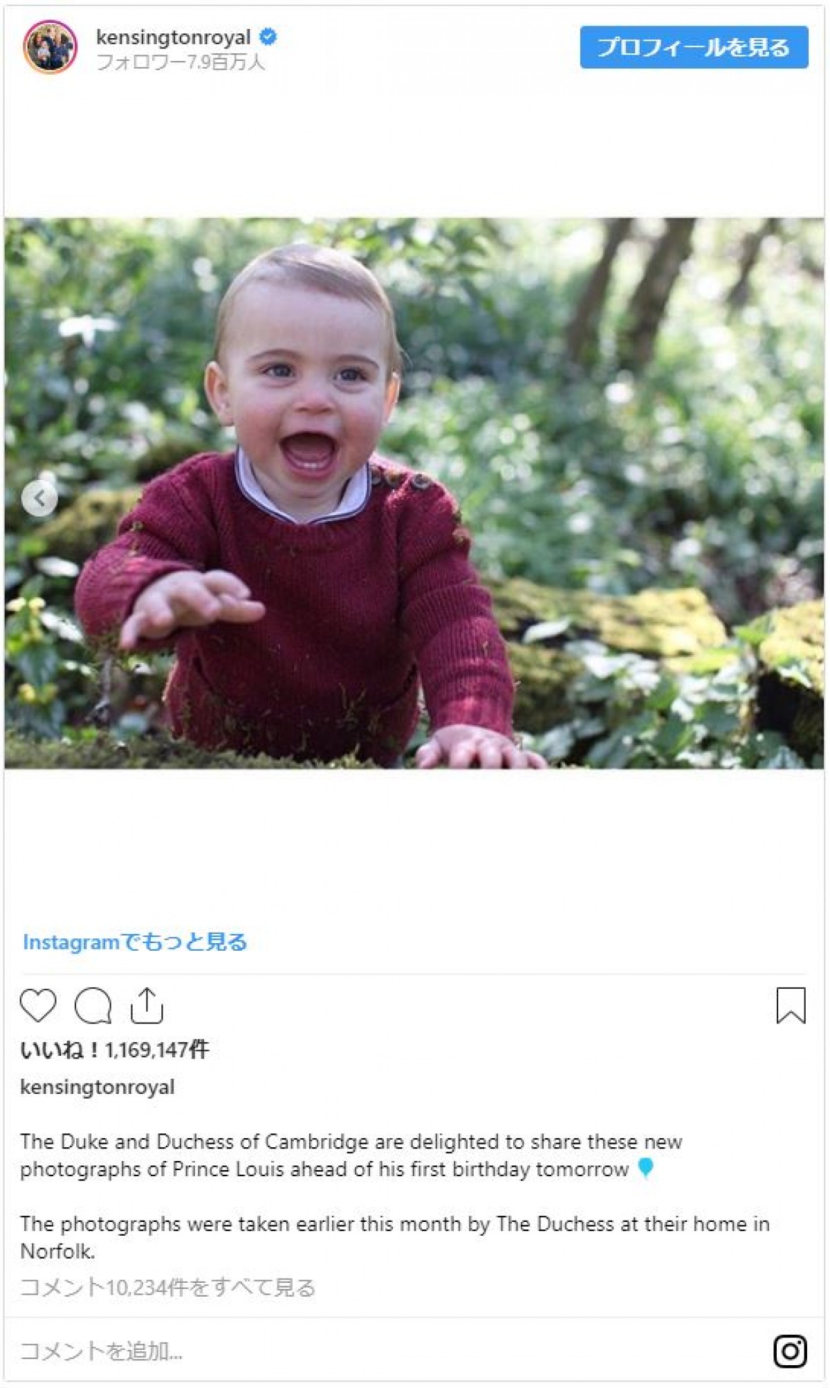 超絶キュート！ 英ルイ王子、1歳の記念ポートレート公開
