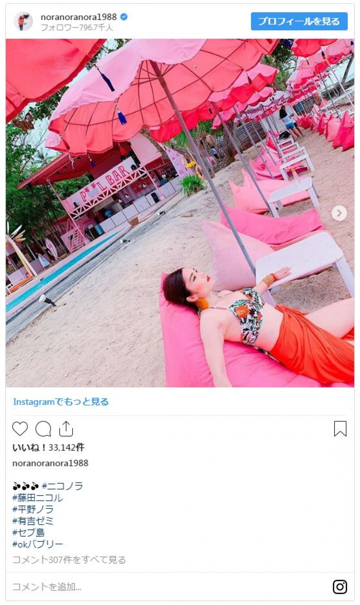 藤田ニコル＆平野ノラ、水着姿でまったり2ショットがかわいい