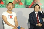 （左から）中村勘九郎、阿部サダヲ、大河ドラマ『いだてん』主役たすきリレー会見に登場