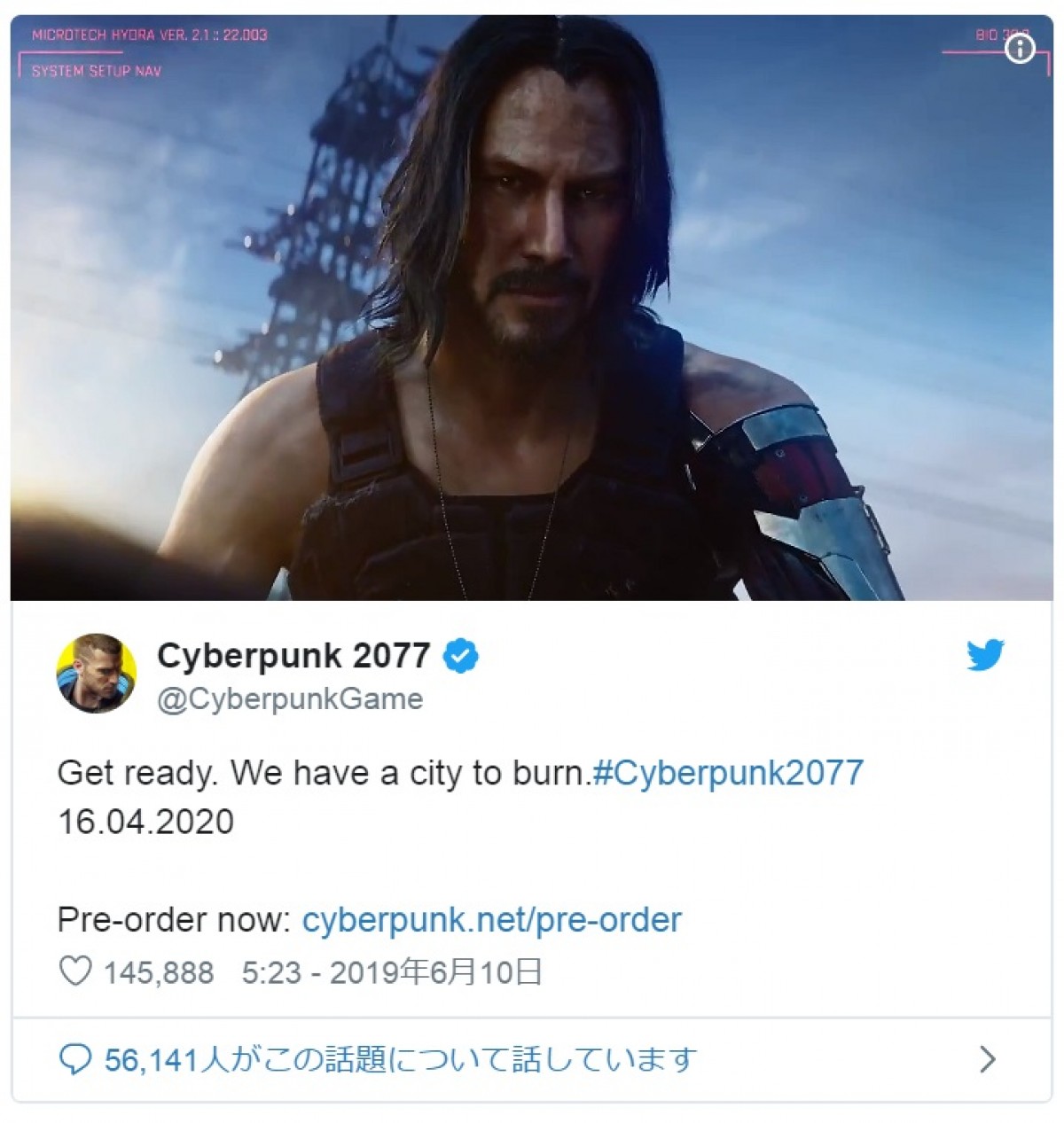 ノッてる男キアヌ・リーヴス、話題のゲーム『サイバーパンク2077』に本人顔で出演