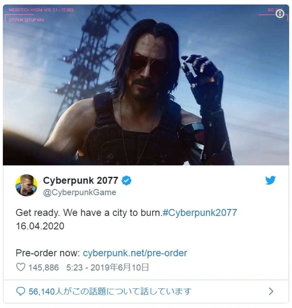 ノッてる男キアヌ・リーヴス、話題のゲーム『サイバーパンク2077』に本人顔で出演