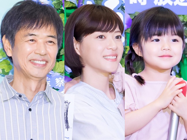 （左から）『監察医 朝顔』出演の時任三郎、 上野樹里、加藤柚凪