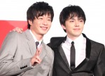 （左から）『劇場版おっさんずラブ ～LOVE or DEAD～』大ヒット御礼舞台挨拶に登場した田中圭、林遣都