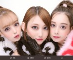 にこるんが仲良しプリクラ写真を公開（左から藤田ニコル、志田愛佳、Niki）※「藤田ニコル」公式ツイッター